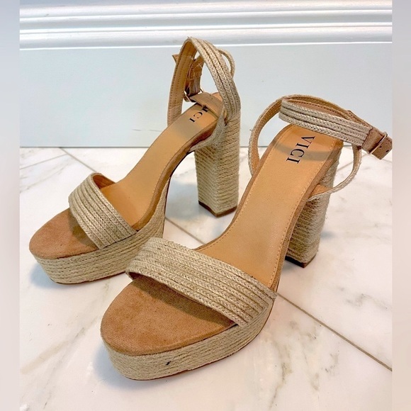 Vici Shoes - Vici natural fiber ankle wrap platform heel size 7.5
